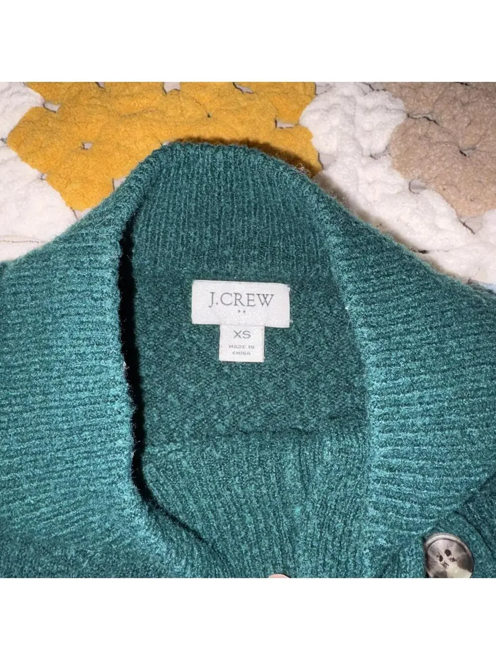 J.Crew Merino Wool Blend Women's XS Green Buttoned Mock Neck Sweater Cozy Casual